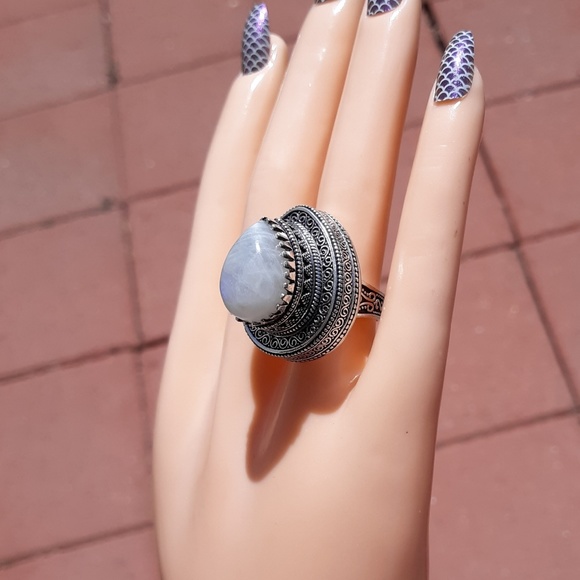 New Amazing Rainbow Moonstone 925 Silver Ring. - Picture 7 of 8